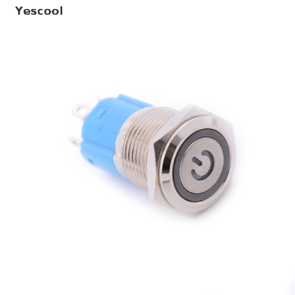 Yescool Saklar Tombol Tekan On-off Mobil 12v 16mm Bahan Logam Dengan Lampu LED Power Switch