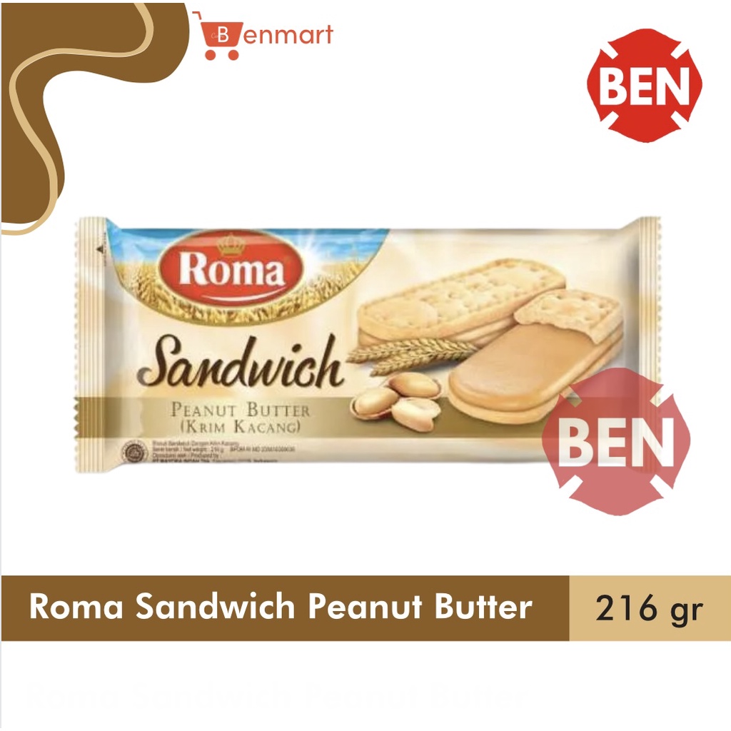 

Roma Sandwich Peanut Butter 216g 216gr 216 g gr Krim Kacang Dus Coklat