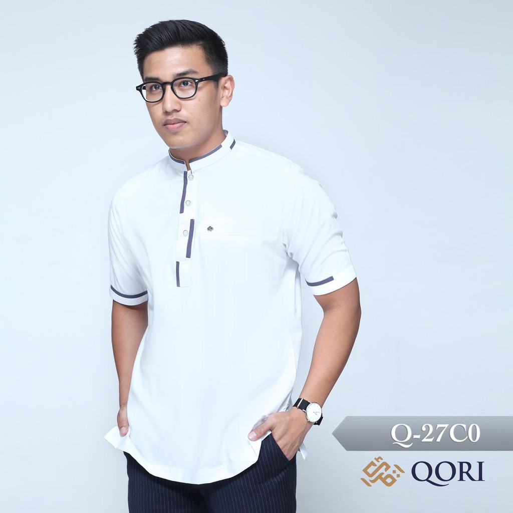 Baju Koko QORI Q27 Warna Putih | QORI White Series Baju Muslim Pria QORI Original