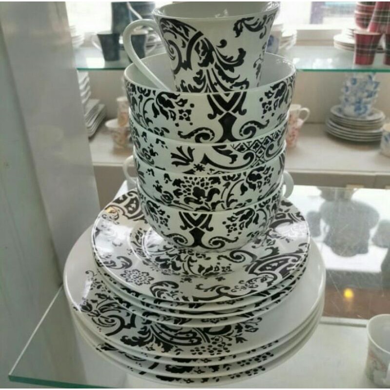 Dinner Set Motif Batik Monokrom - Hitam Putih