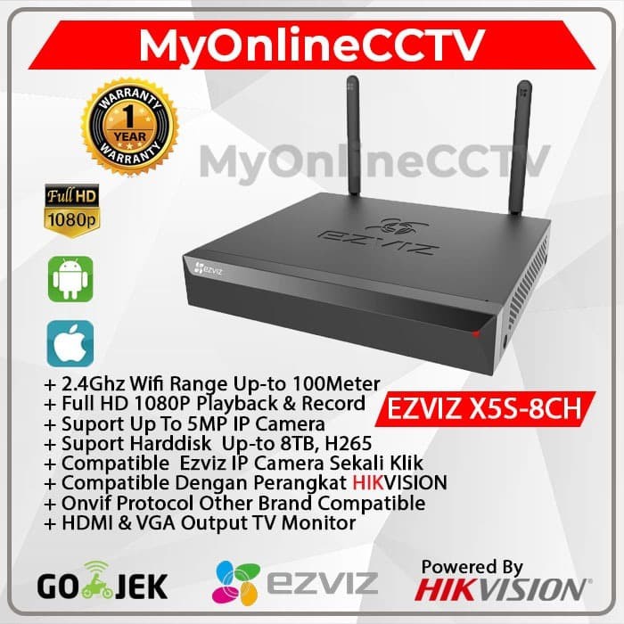 EZVIZ NVR X5S 8Ch Perekam IP Camera Paket CCTV Wireless Wifi