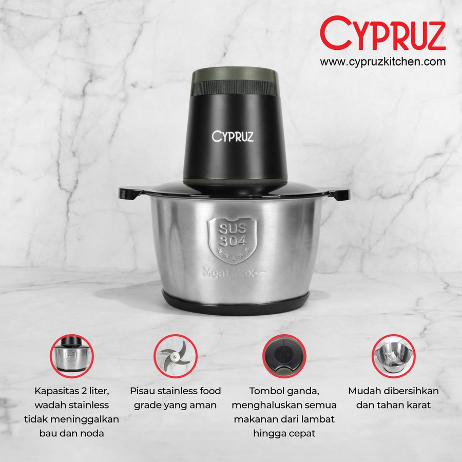 Cypruz Chopper Wadah Stainless 2 Liter CR-0083