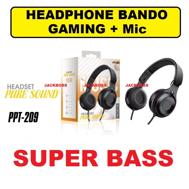 Headphone Bando Gaming + mic PPT-209 Stereo Pure Sound Headset Geming Earphone Handsfree Jack 3.5mm
