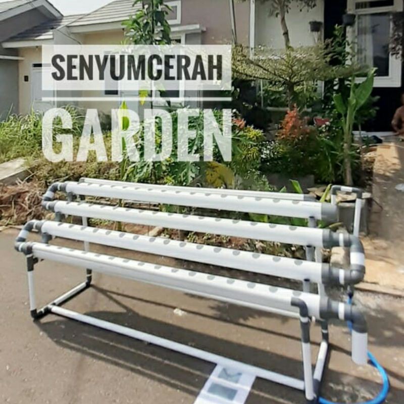 Senyumcerah garden Kit Paket Hidroponik pipa power paralon DFT 2 meter 64 lubang + pompa