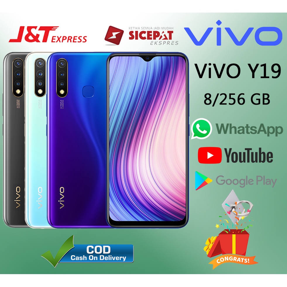 HP VIVO Y19 Ram 8/256GB Smartphone 4G LET 6.53 inches Dual SIM 16MP+16MP Handphone Indonesia