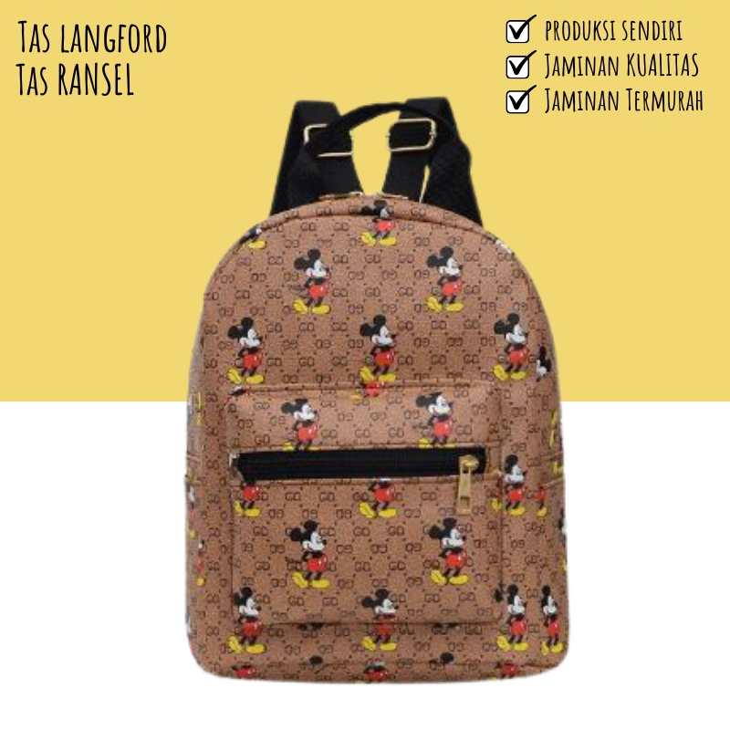 Tas Ransel Mini Punggung Backpack Print Karakter Mickey Mouse Bahu Kecil Anak Sekolah Remaja Sekolah Travelling Model Korea Terbaru Kekinian Perempuan Wanita Cewek 001