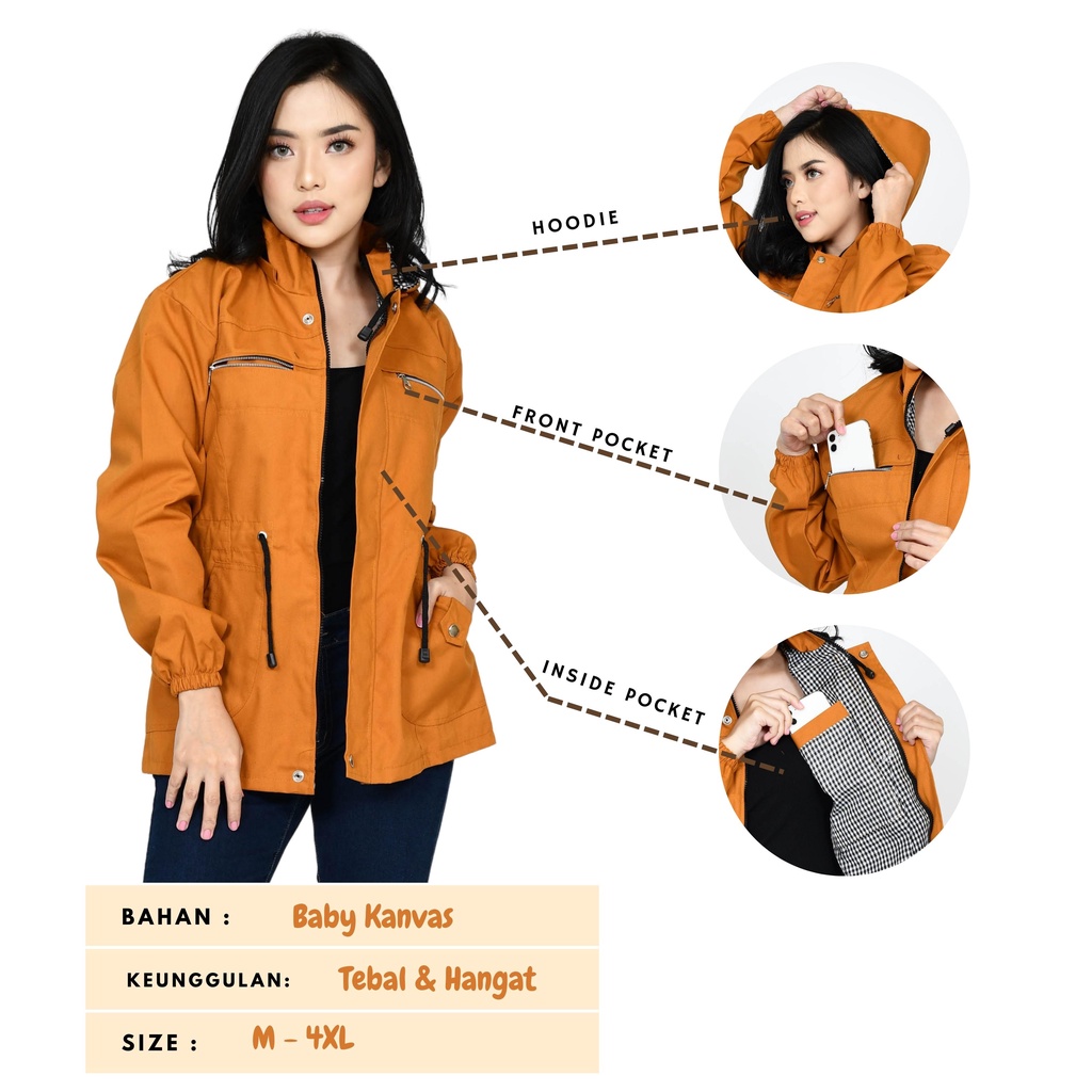 Jaket Parka Wanita Outdoor Gunung Musim Dingin Bahan Kanvas Premium