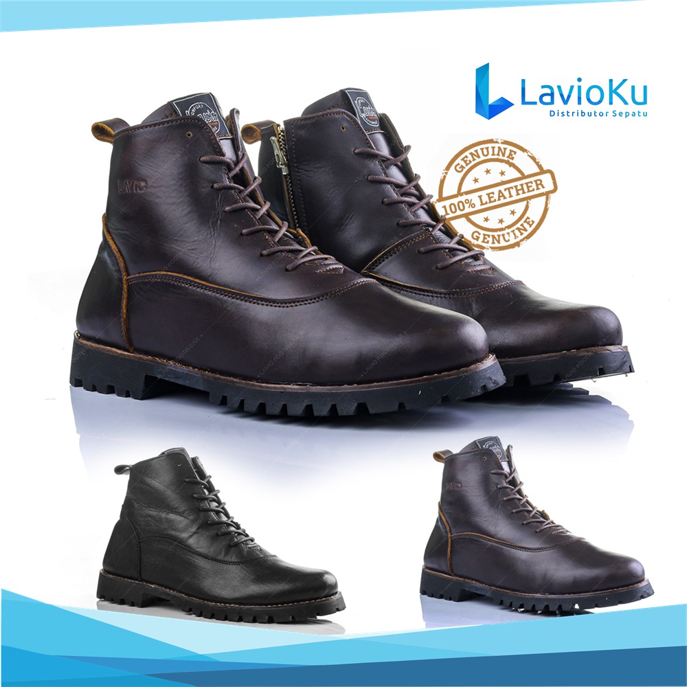 Sepatu Boots Klasik Pria Tinggi  Kulit Asli Lavio Nail Original Safety Terlaris