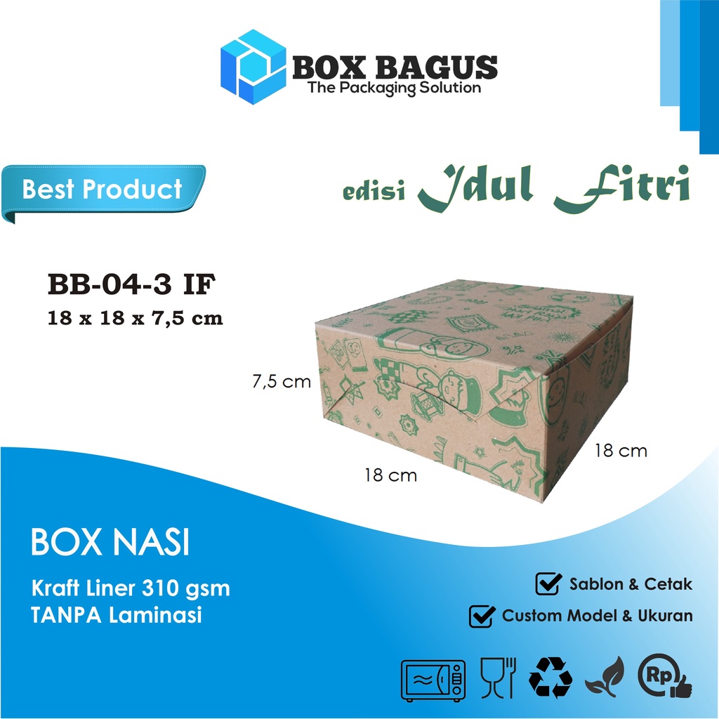 (IDUL FITRI) BOX DUS KOTAK HAMPERS MAKANAN NASI ROTI KUE SNACK 18x18x7,5 cm PAPER KRAFT 310 gsm