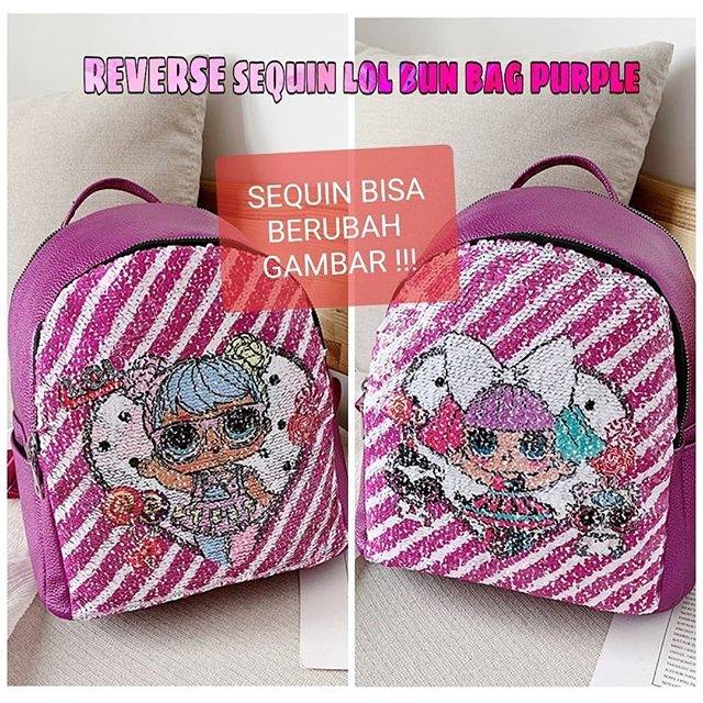 TAS RANSEL REVERSE SEQUIN ANAK BERUBAH GAMBAR MOTIF LOL BFF UNICORN IMPORT BAGUS