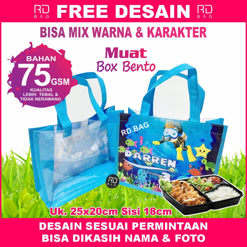 

Tas Ultah Bento / Tas Ulang Tahun Transparan / Goodie Bag Mika / Tas Ultah Mika Bento