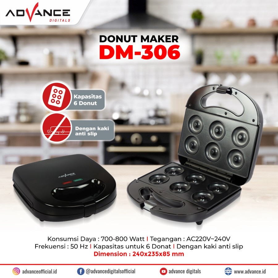 Advance DM306 Donut Maker Teflon Alat Mesin Cetakan Kue Donat Listrik