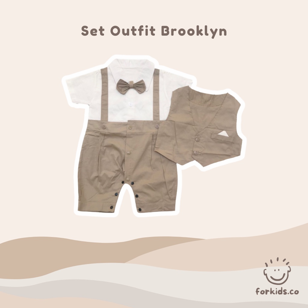 Forkids Set Outfit Brooklyn - Setelan Kemeja Rompi Bayi Laki Laki 3-12 Bulan
