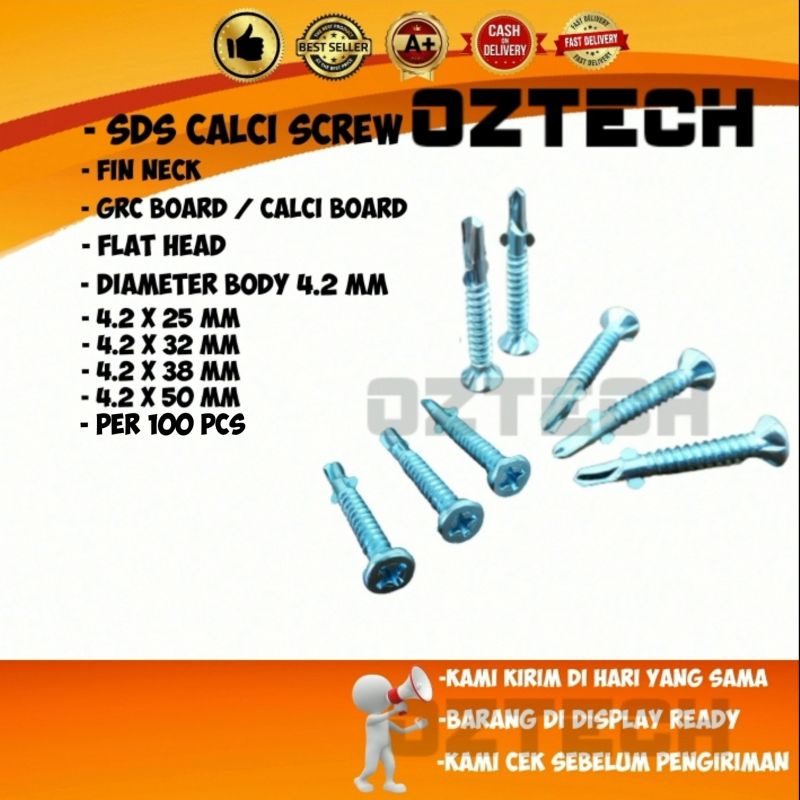 skrup sds roofing sirip / calci screw / sekrup GRC baja ringan 100pc