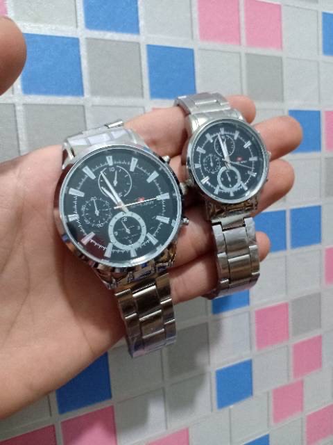 Jam Tangan Couple/Pria/Wanita Crono Hiasan Rantai Steel