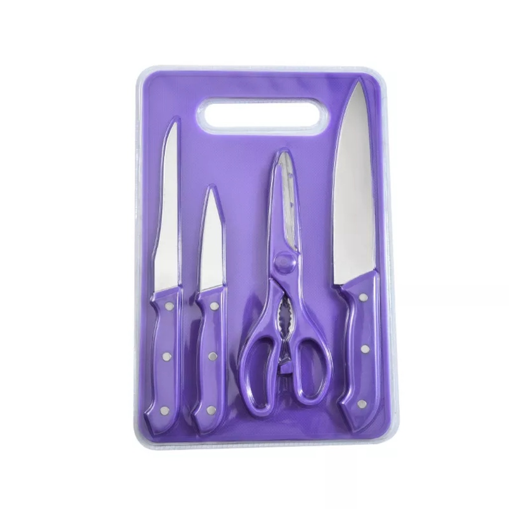 FS Knife set with cutting board 5 in 1 pcs/Pisau set + talenan