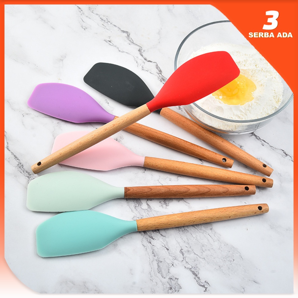 Spatula Silikon Gagang Kayu / Spatula Silikon Tahan Panas / Spatula Kue Besar / Spatula Anti Panas Dan Lengket / Spatula Anti Lengket / Spatula Besar