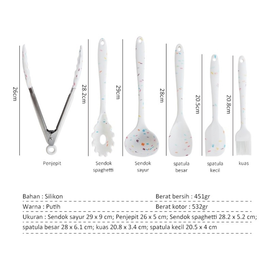 Set Spatula Sutil Alat Masak Silikon Tahan Panas 6 Pcs Putih