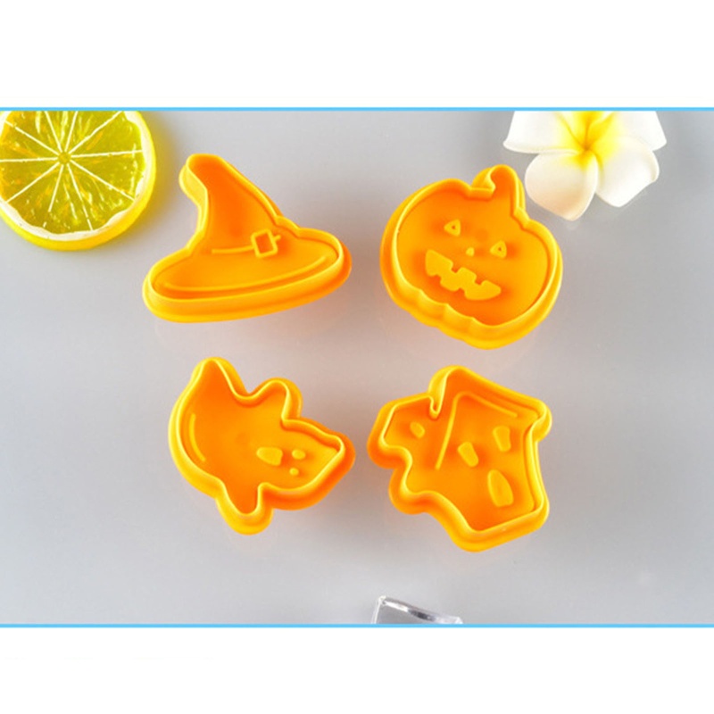 Zzz 4pcs / set Cetakan Kue / Biskuit 3D Tema Halloween Bahan Plastik