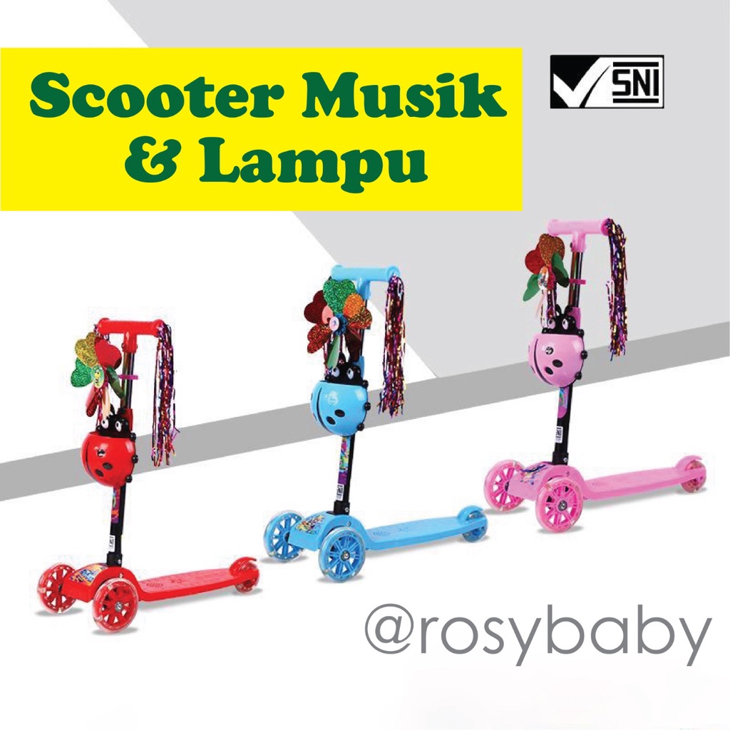 Scooter Otoped Anak Roda 3 Skuter Anak Tinggi Bisa Diatur Musik Roda LED Mainan Anak Skuter Lipat