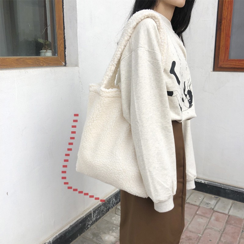 TB-53 tas bahu wanita bulu boneka import jepang korea sekolah