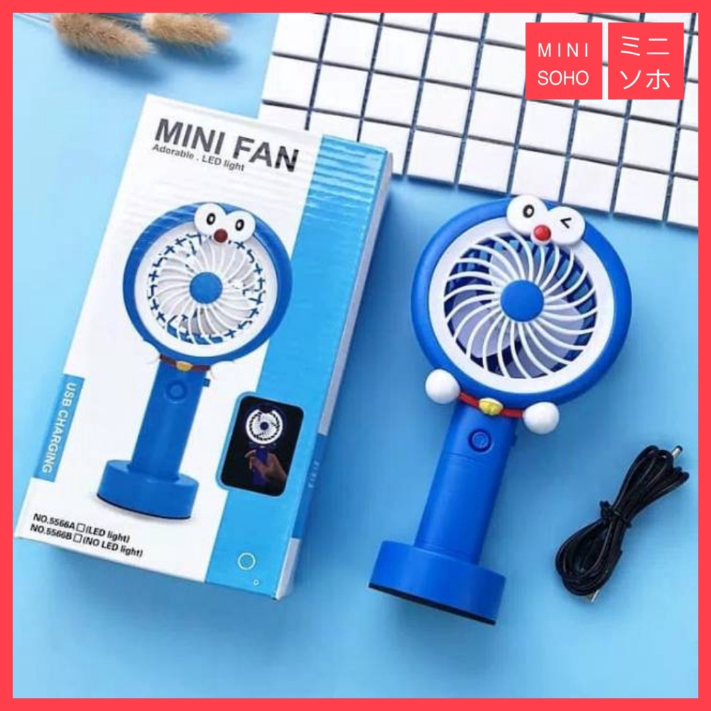 Kipas Angin Doraemon / Hello Kitty Genggam Meja Standing Stand Mini Portable Fan Lampu Ring Light