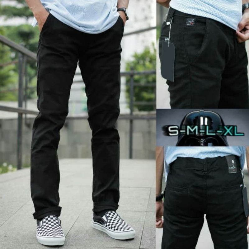 Celana Panjang Reguler Chino/Cino/Chinos Pria/Cowok Standar - Krem(Cream)/Abu(Grey)/Hitam(Black)