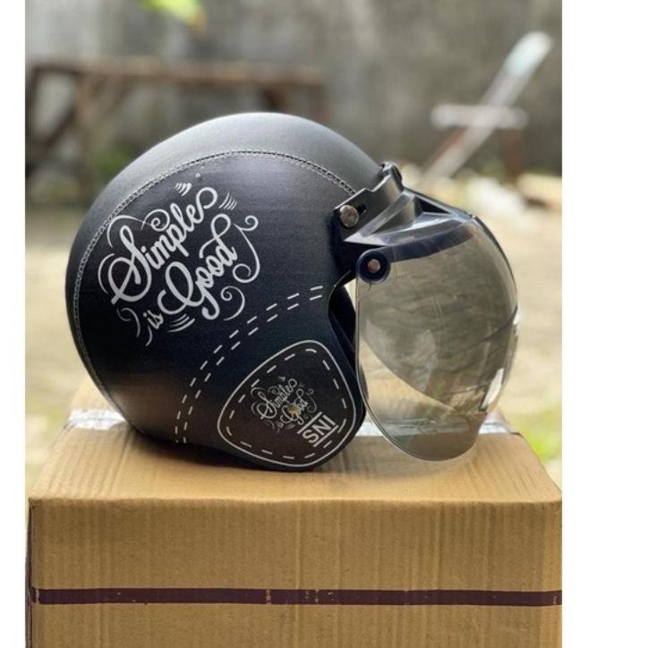 LANGSUNG ATC.. Helm Helem Bogo Pres Press Kulit Retro Wanita Pria cewek Sni Murah Kaca Datar Cembung