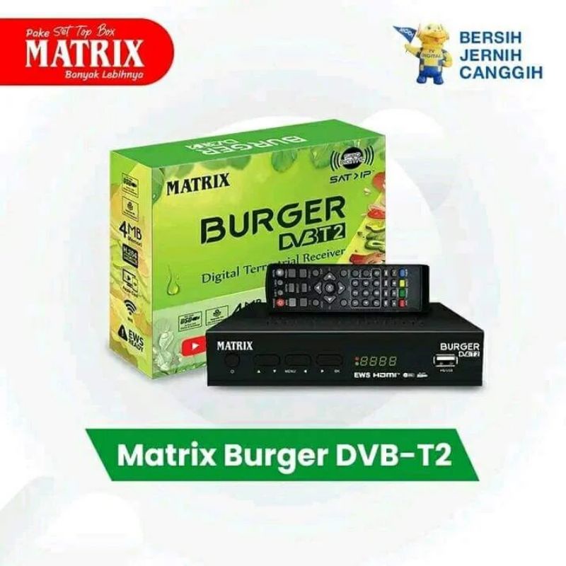 STB TV DIGITAL (Best Value) Set Top Box STB DVB-T2 Merk Matrix Burger Hijau terlaris satu set rekome