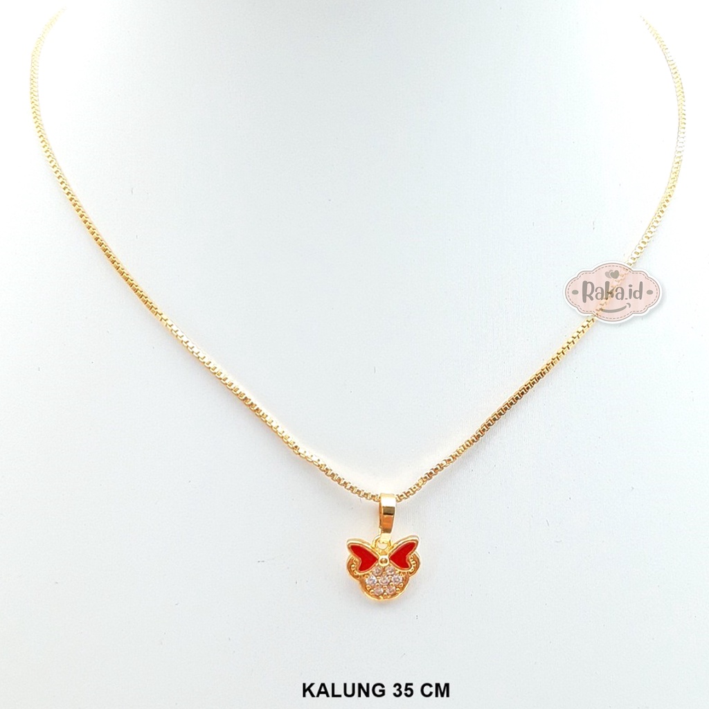 Kalung Anak Rantai Italy Motif Minnie Mouse Pita Merah Perhiasan Cantik Anak Lapis Emas 18k 829