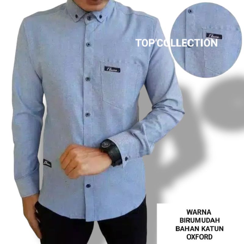 Kemeja pria lengan panjang - SEMUA WARNA READY - ukuran M, L, XL-BIRU MUDAH
