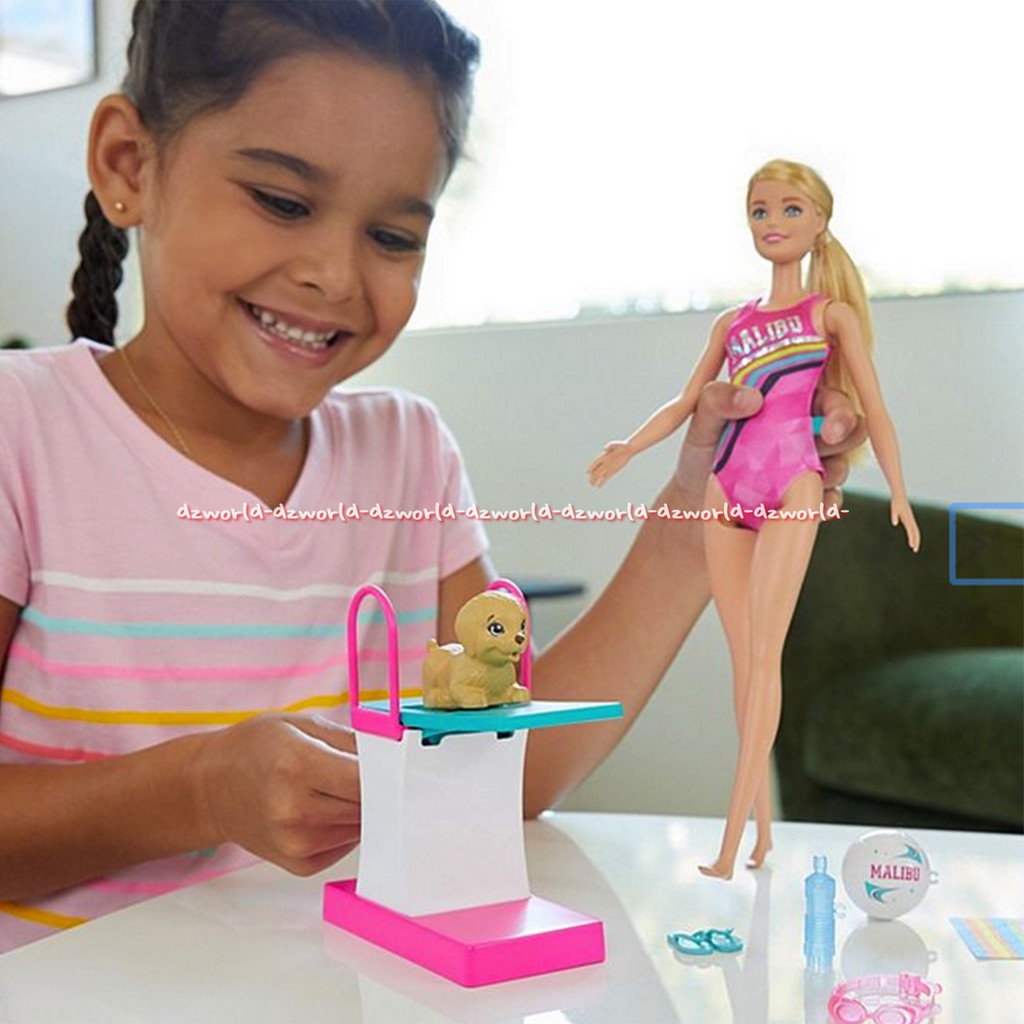 Barbie Swim n Drive Olympiade Mainan Boneka Barbie Bisa Berenang