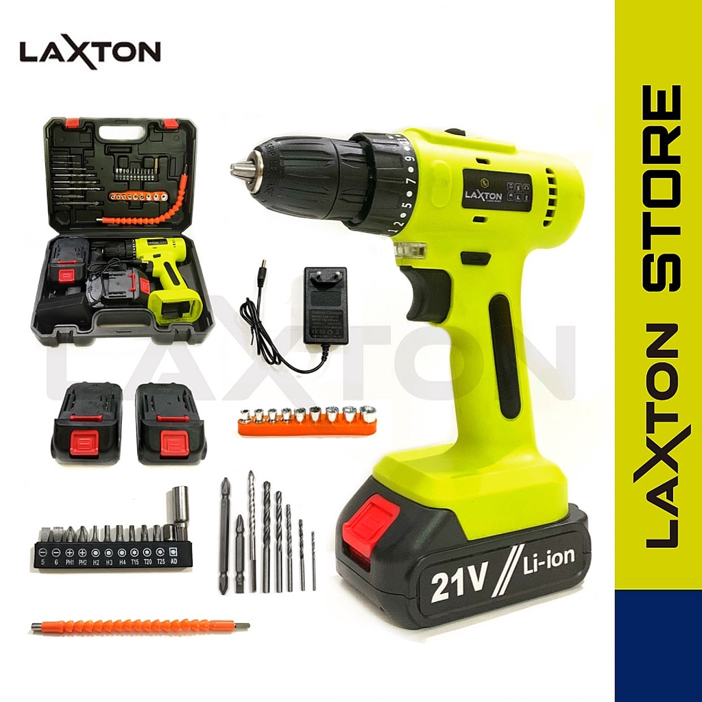 LAXTON Mesin bor baterai tangan cordless drill cas 20V LX21 10mm 26pcs