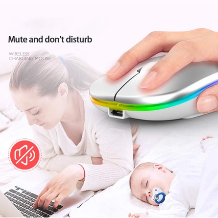 Bluetooth 5.1 + 2.4G Silent Wireless Mouse Rechargeable 1600 DPI RGB LED Backlit Isi Ulang Mouse Gaming-4