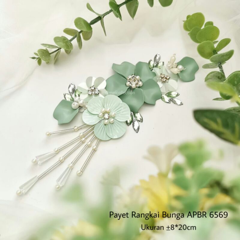payet bunga 3d APBR 6569 hijau mint apilaksi dada