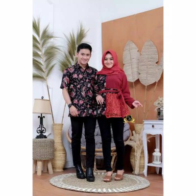 Aska Couple, Couple Batik Kombinasi Brukat|| Baju Couple Sarimbit Terbaru