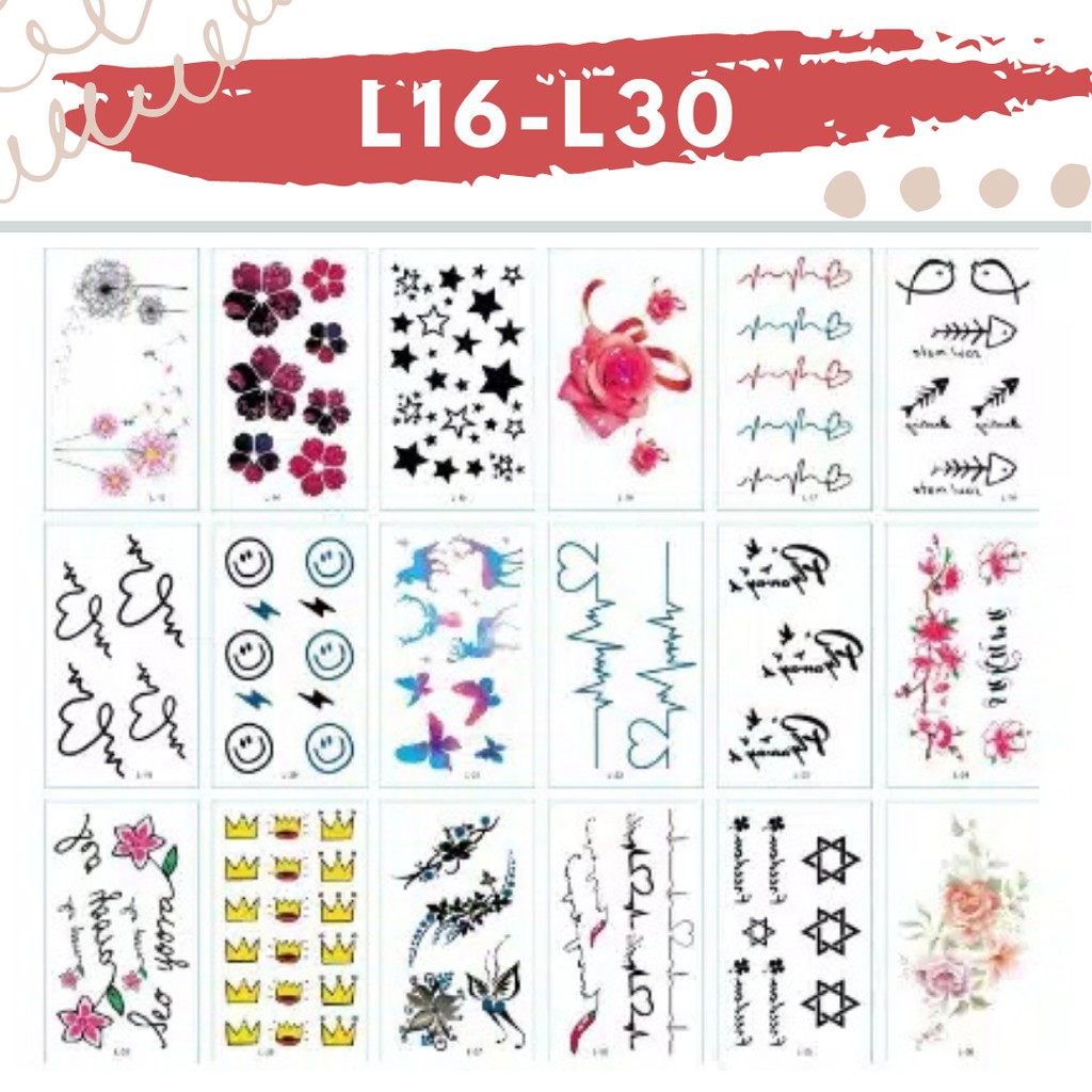 Stiker Tattoo kode L16-L30 | Tato Temporer | Waterproof