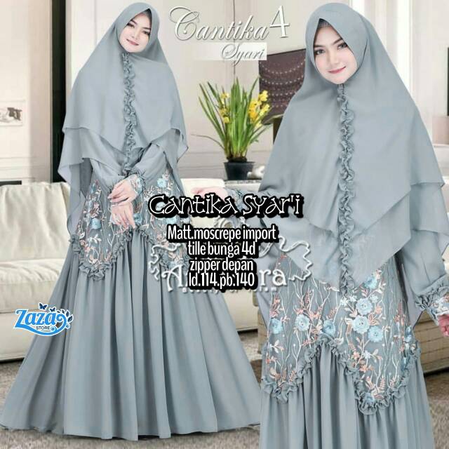 Gamis syari set brukat tile 3D gamis jumbo gaun pesta muslim Cantika Syari by Zaza