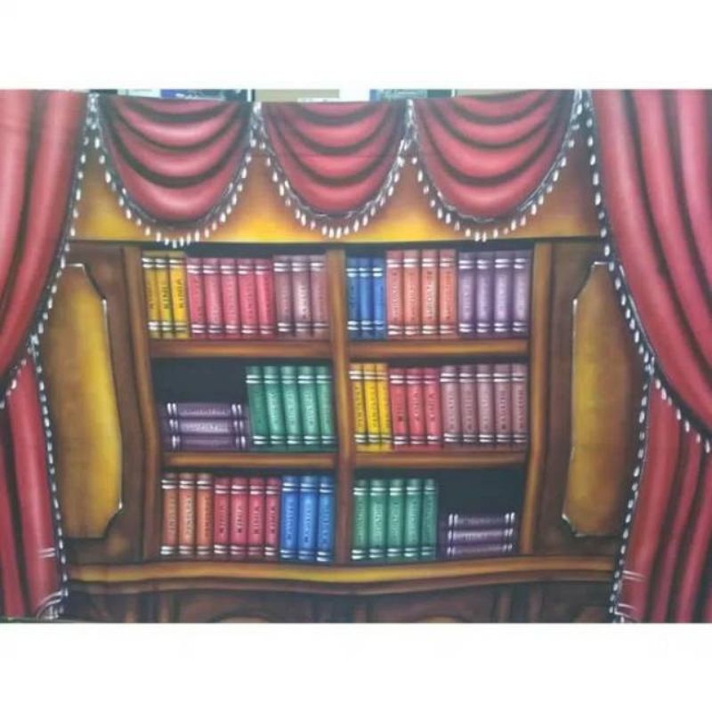 Background foto kain 2,5x3m Rak Buku wisuda merah