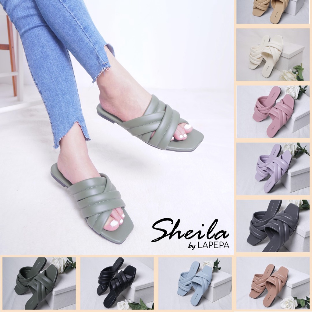 Adarastore - Lapepa SHEILA Sandal Wanita Casual Sendal Slop Cewek Kekinian Model Silang