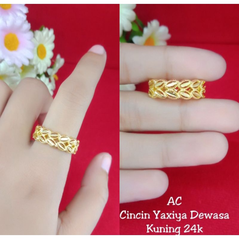 cincin motif daun lingkar lapis emas24k