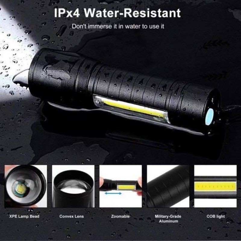 Senter Mini XPE COB led Q5 zoom Usb Charger Waterproof / Senter mini super Terang anti air