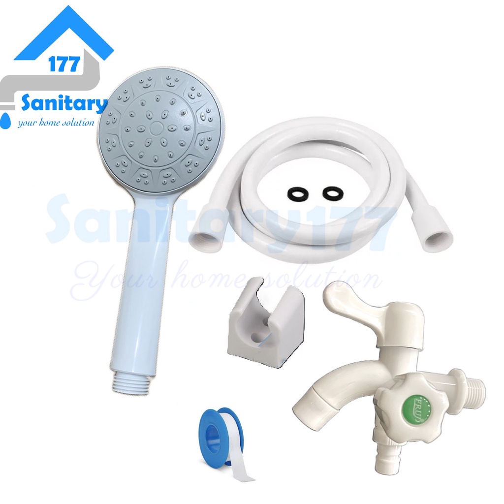 Termurah Paket Hand Shower Set Murah HS15-KB- HandShower Mandi Set Dan Kran double Cabang Pvc Putih