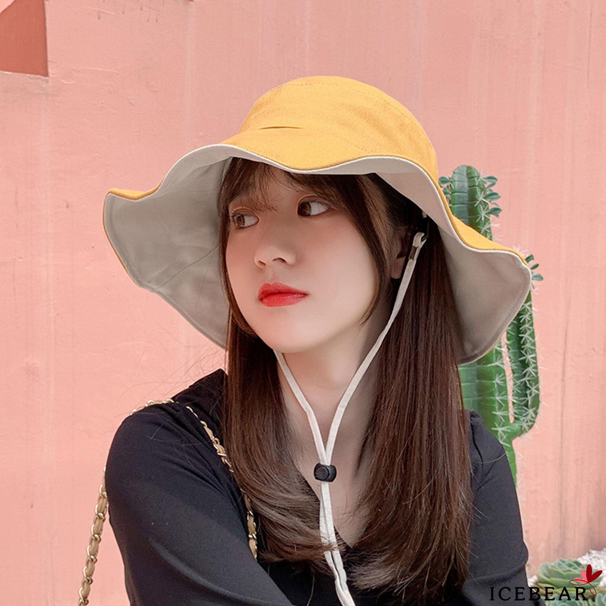 Ice Women Wide Brim Sun Hats Summer Uv Protection Floppy Reversible Beach Bucket Hats Shopee Indonesia