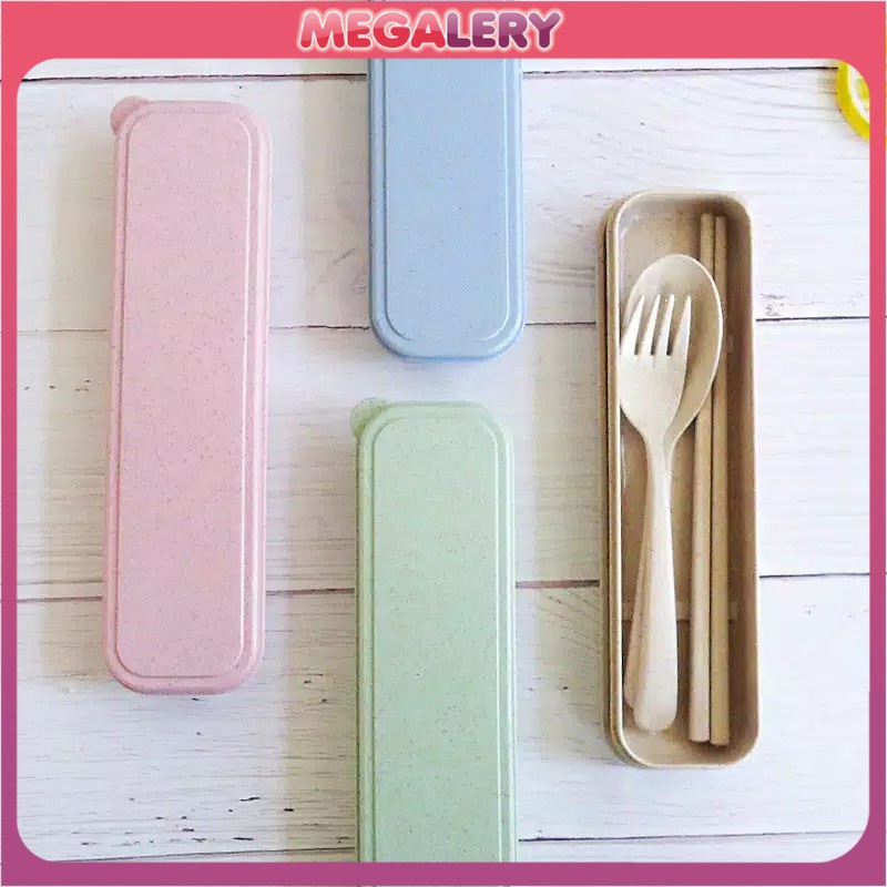 Alat Makan Sendok Sumpit Garpu Alat Makan Box Korea Travelling Set 3IN1 Bahan Plastik