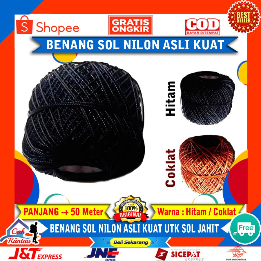 Benang Jahit Nilon Usaha Sol Sepatu Sandal Hitam Coklat Asli Super Kuat Gelasan Layangan Menjahit