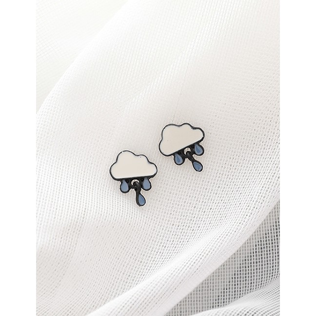 LRC Anting Tusuk Fashion White Little Clouds Rain Drops Dripping Oil Alloy Earrings K90529