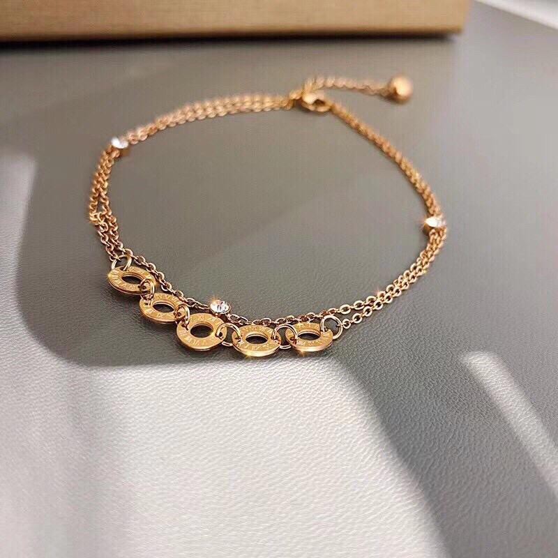 gelang kaki fashion wanita titanium anti karat korea style model 2 layer bvl