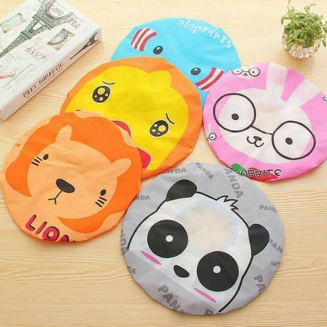 SHOWER CAP PELINDUNG RAMBUT - SHOWER CAP KARAKTER KARTUN / TOPI MANDI WATERPROOF