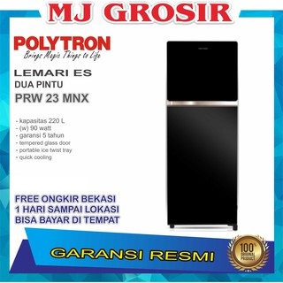 KULKAS POLYTRON PRW 23 MNX LEMARI ES 2 PINTU PRW-23MNX TEMPERED GLASS